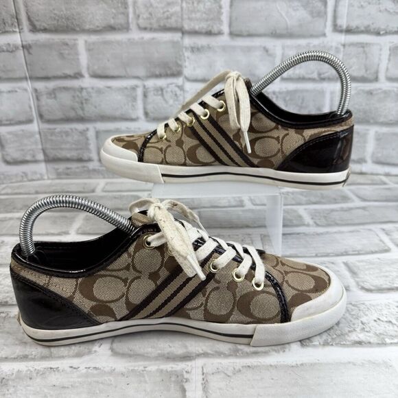 Coach Folly Signature C Canvas Women’s Size 8 Low Top Lace Up Brown Sneakers - Picture 2 of 12